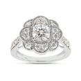 thumbnail image 1 of 1 1/5 ct.t.w Center 6MM Cushion Cut Lab Created Moissanite Diamond Floral Halo Engagement Ring In 14K White Gold Over Sterling Silver (G-H Color, VVS1 Clarity, 1.40 Cttw)-10, 1 of 8
