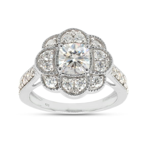 1 1/5 ct.t.w Center 6MM Cushion Cut Lab Created Moissanite Diamond Floral Halo Engagement Ring In 14K White Gold Over Sterling Silver (G-H Color, VVS1 Clarity, 1.40 Cttw)-10