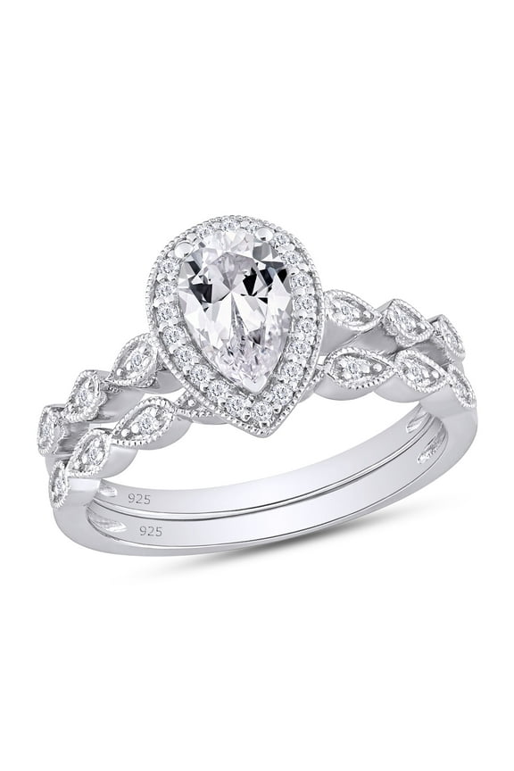 1.16CT Moissanite Diamond Halo Engagement Bridal Ring Set for Women 14K White Gold over Silver-8.5