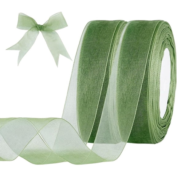 1-1/8 Inch 98yard Organza Tulle Green Transparent Satin Ribbon Organza for Gift Wrapping Sheer Fabric Gift Ribbon Rolls