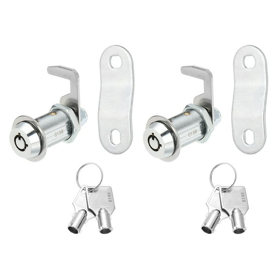 1-1/8 Inch Cabinet Locks with Iron Key, Cam Replacement Lock Cylinder Toolbox Lock Keyed Alike, Silver 2 Pack
