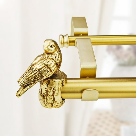 1-1/8 Inch Diameter Gold Curtain Rod with Bird Design Finials, 36-72''