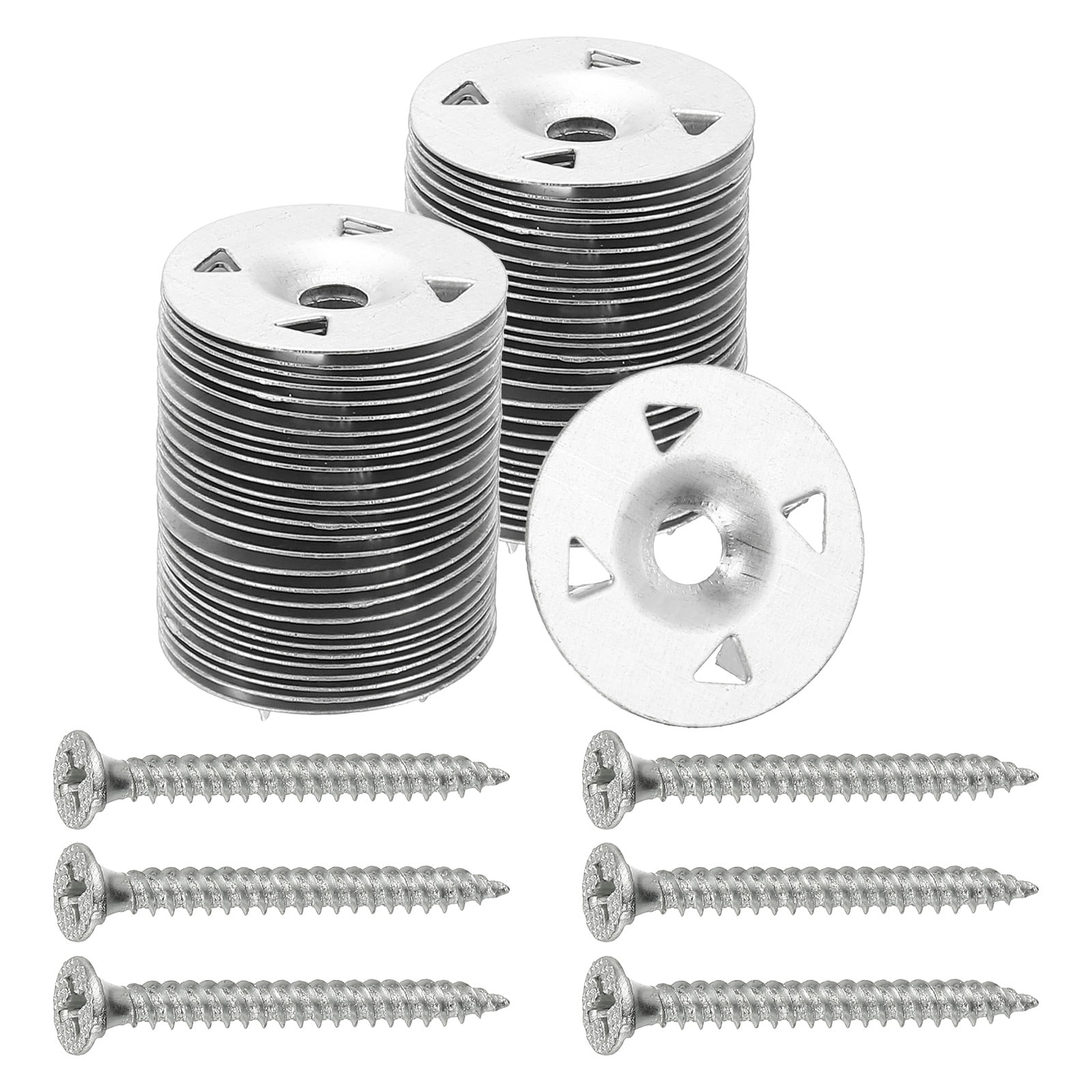 1-1/8 Insulation Washers, 400 Set 28mm Metal Insulation Washers Foam Board Fasteners Perforated Plaster Washers with Screw Galvanized Steel for Foam Board Fixing Fastening Wall