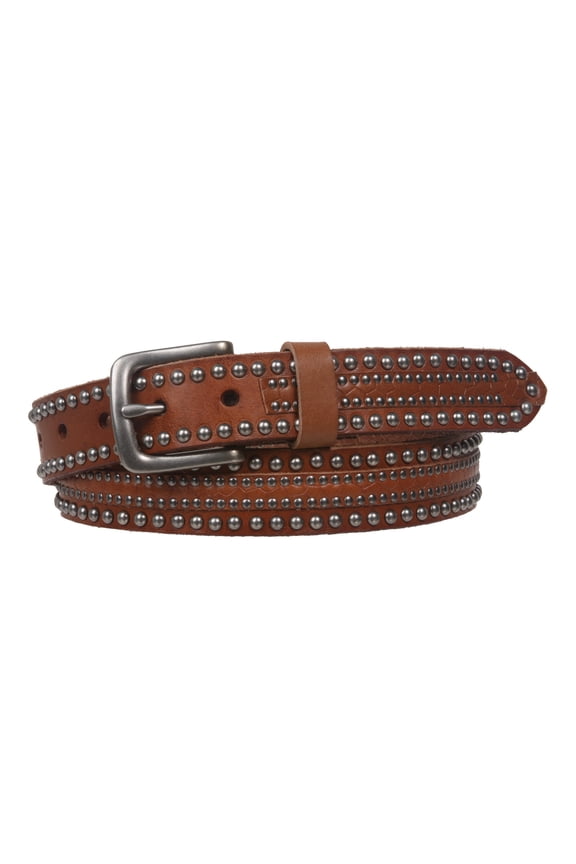 1 1/8" Snap on Riveted Nailhead Studded Solid Cowhide Leather Jean Belt