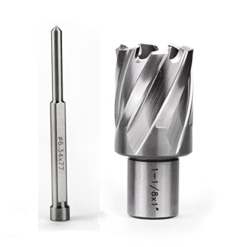 1-1/8"x1 Annular Cutter, 3/4 inch Weldon Shank,1-1/8 inch Cutting Diameter 1 inch Depth of Cut, 2 Flat Mag Drill Bit with Pilot Pin for Magnetic Drill Press,1 Piece$$Tools & Hardware Other