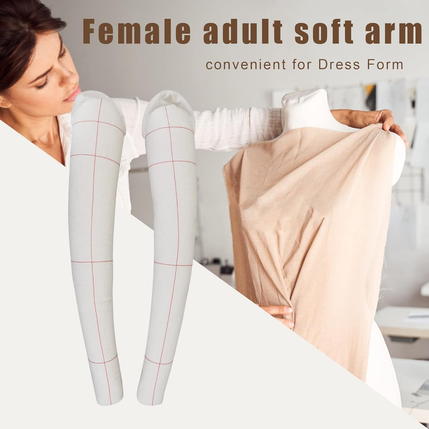 DE-LIANG 1:1 Adult Female Dress form's Soft arms for Sewing, Fully pinnable Tailor Mannequin Dressmaker dummy's Cotton Draping arms,arms for Pattern Making, Adult Full Size