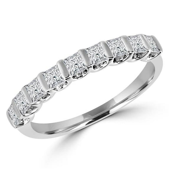 1.1 CTW Princess Diamond Bar Set Cocktail Ring in 14K White Gold - Size 8.5