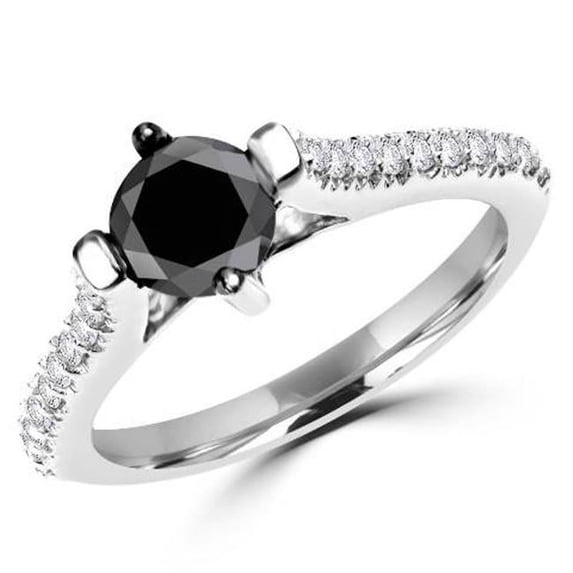 1.1 CTW Round Black & White Diamond Engagement Ring in 14K White Gold, Size 6.5