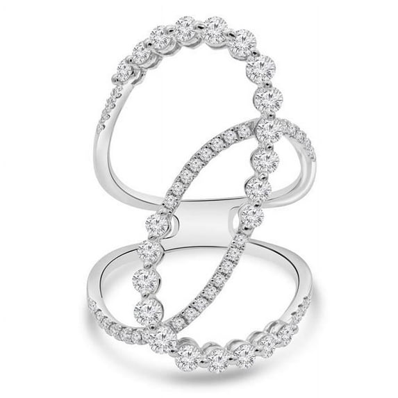 1.1 CTW Round Diamond Cross-Over Loop Cocktail Ring in 18K White Gold - Size 6