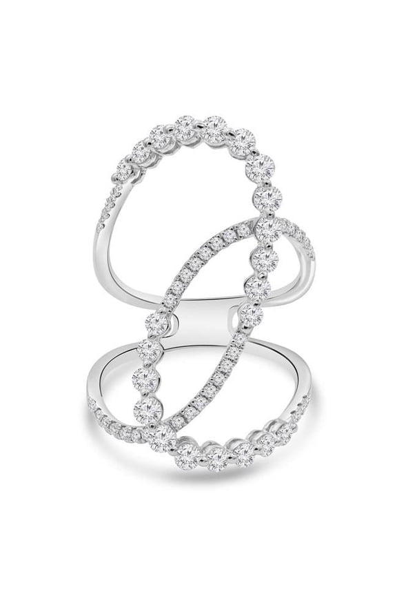 1.1 CTW Round Diamond Cross-Over Loop Cocktail Ring in 18K White Gold - Size 8