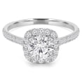 thumbnail image 1 of 1.1 CTW Round Diamond Cushion Halo Engagement Ring in 14K White Gold with Accents - Size 7.5, 1 of 1