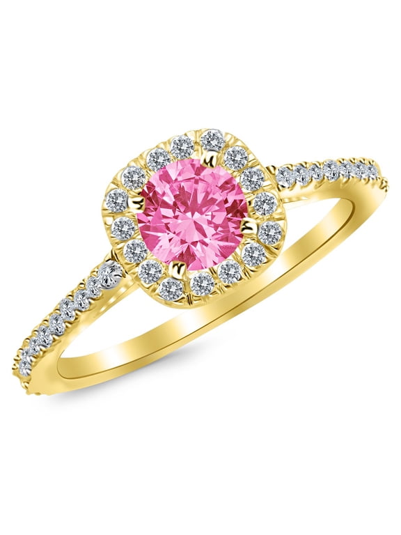 1.1 Carat 14K Yellow Gold Gorgeous Classic Cushion Halo Style Diamond Engagement Ring with a 0.75 Carat Natural Pink Sapphire Center (Heirloom Quality)