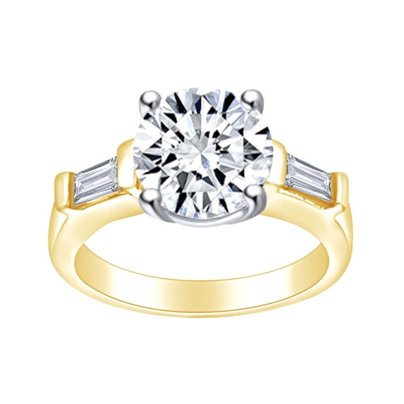 AFFY 1.1 Carat (Ctw) Round & Baguette Cut White Natural Diamond Solitaire Engagement Ring In 14k Solid Yellow Gold Ring Size-5