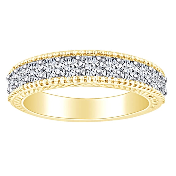 AFFY 1.1 Carat (Ctw) Round Shape White Natural Diamond Anniversary Wedding Band Ring In 14k Solid Yellow Gold Ring Size-8.5