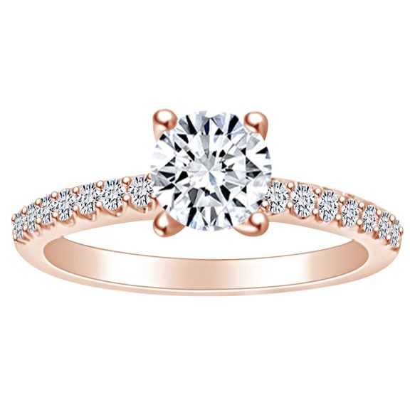 AFFY 1.1 Carat (Ctw) Round Shape White Natural Diamond Halo Engagement Ring In 14k Solid Rose Gold Ring Size-7.5