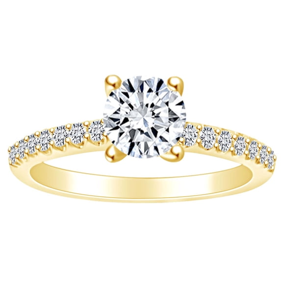 AFFY 1.1 Carat (Ctw) Round Shape White Natural Diamond Halo Engagement Ring In 14k Solid Yellow Gold Ring Size-5