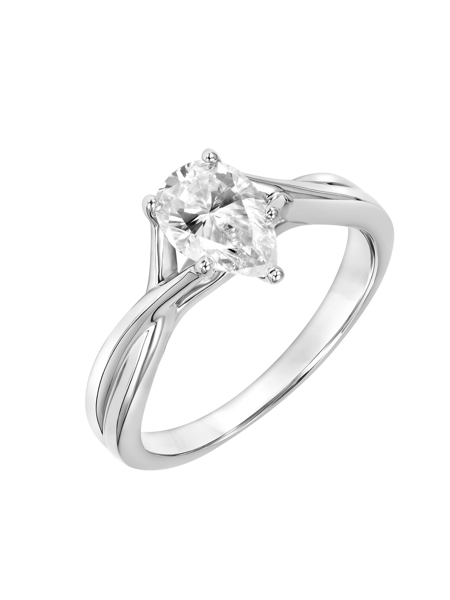 1.1 Carat DEW Pear-Cut Moissanite Sterling Silver Solitaire Engagement Ring