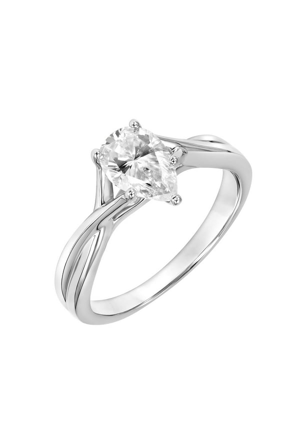 1.1 Carat DEW Pear-Cut Moissanite Sterling Silver Solitaire Engagement Ring
