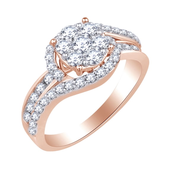 AFFY 1.1 Ct Round White Natural Diamond Cluster Engagement Ring in 14k Rose Gold Ring Size - 5