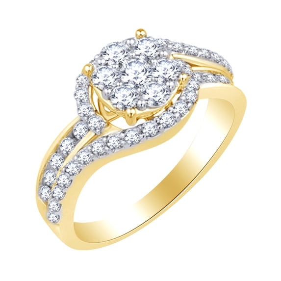 AFFY 1.1 Ct Round White Natural Diamond Cluster Engagement Ring in 14k Yellow Gold Ring Size - 11.5