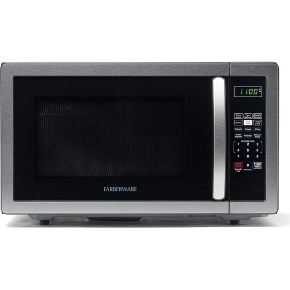 1.1 Cu. Ft. Countertop Microwave Oven  1000 Watts Power, Auto Cook Settings, Defrost, Easy Clean and Child Safety Lock - Stainless