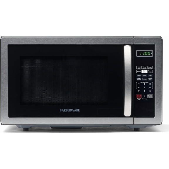 1.1 Cu. Ft. Countertop Microwave Oven  1000 Watts Power, Auto Cook Settings, Defrost, Easy Clean and Child Safety Lock - Stainless