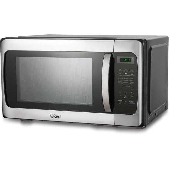 1.1 Cu Ft Microwave with 10 Power Levels, Microwave 1000W with Push Button Door Lock, Countertop Microwave with Microwave Turntable and Digital Controls, Stainless Steel