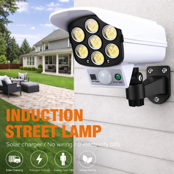1:1 Fake Security Camera Deterrent Light, Rechargeable, 77 LED Spot Lights Solar Powered, Motion Sensor & Remote Control, IP65 Waterproof, LED Deterrent Light for Home/Garden Durable Plastic