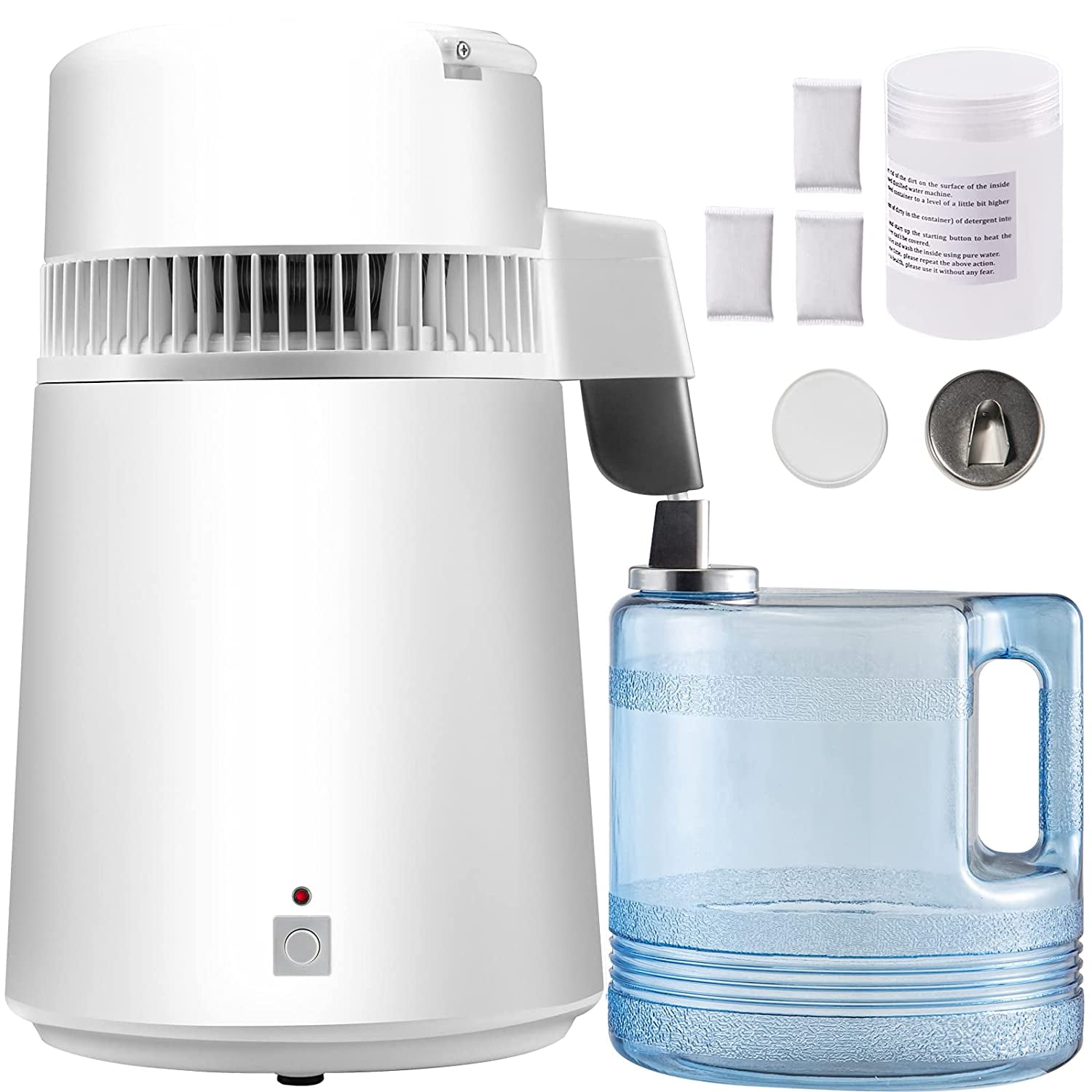 1.1 Gal Water Distiller, 750W Distilled Water Machine, 4L Distilling Pure Water Machine w/Plastic Container, Water Distillation Kit w/Button, Countertop Distilled Water Maker for Home (White)
