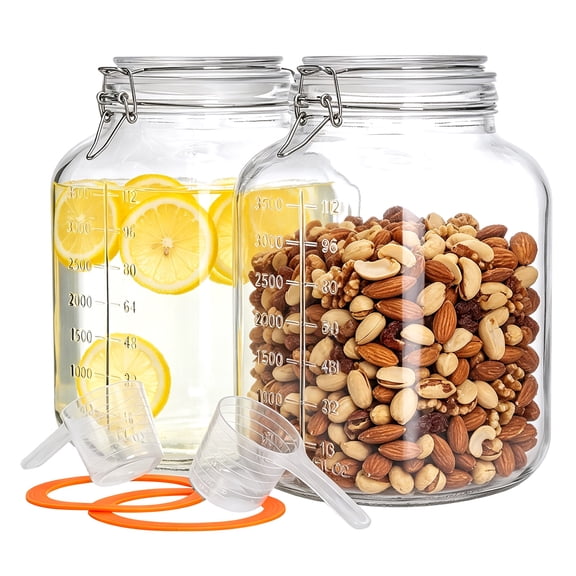 1.1 Gallon Square Super Wide Mouth, Airtight Glass Storage Jars, with Measurement Marks, Leak-Proof Lids for Kitchen Pantry, Canning, Dry Food (Flour, Sugar)