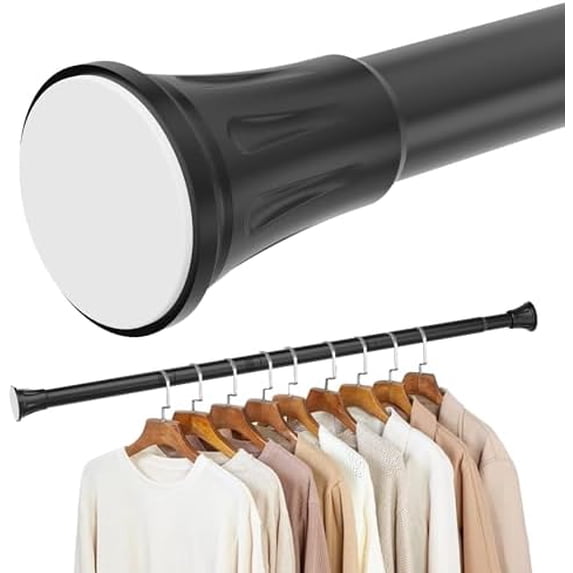 1.1 Inch Diameter Tension Closet Rods for Hanging Clothes 32-48 Inch, Adjustable Pole Closet to Hang Clothes, Heavy Duty Closet bar for Wardrobes with No Drilling Holder, Matte Black
