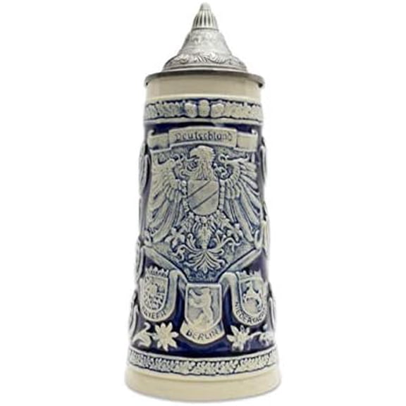 1.1 Liter | OktoberfestHaus German Beer Stein With Lid, Oktoberfest Beer Mug For Men & Women, German Adler (Eagle) Midieval Coat of Arms Bier Krug