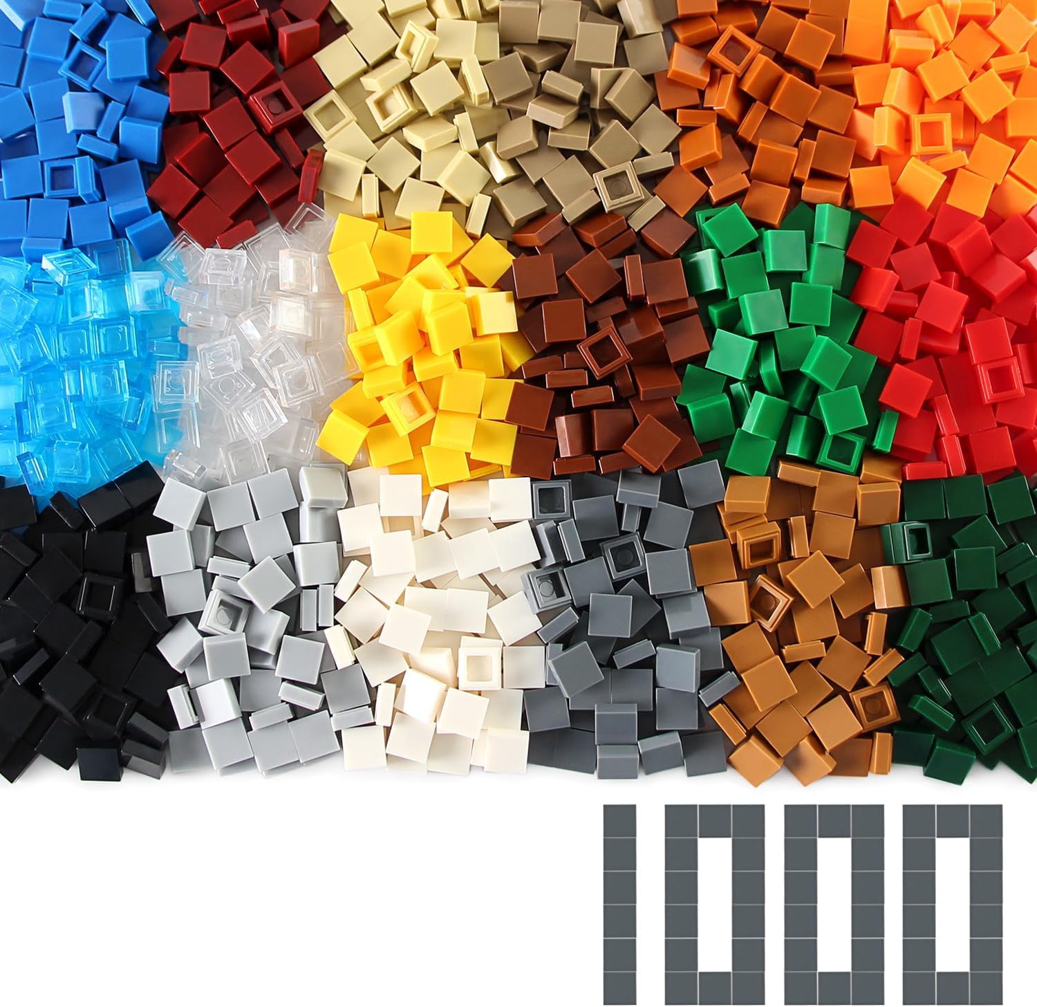 1×1 Square Tiles 1000PCS Flat Bricks MOC Pieces and Parts, 18 Colors ...