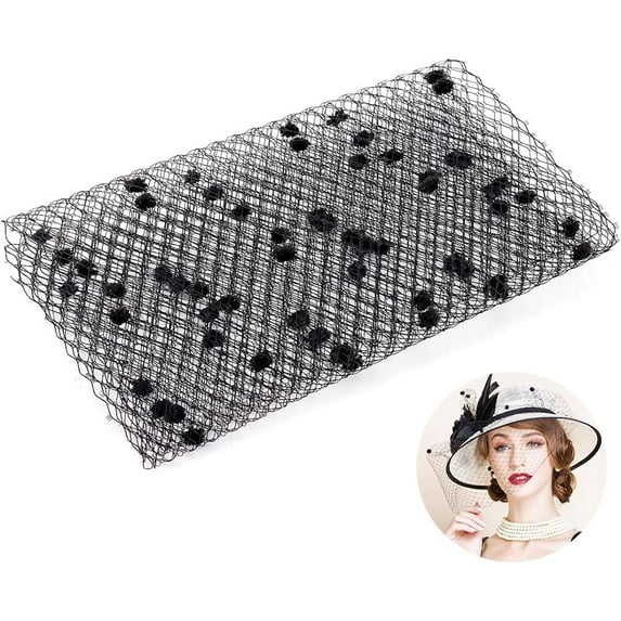 1.1 Yard Black Veil Neting Fabrics with Small Ball 7.9 Inch Wide Bridal Wedding Veil Net Birdcage Veil Netting Fascinator Millinery Netting Fabric for Bride's Headdress Veil Making
