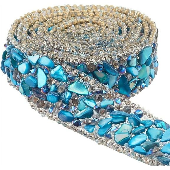 1.1 Yard Crystal Rhinestone Trim 20mm Hot fix Ribbon Blue Crystal Rhinestone Appliques Imitation Gemstone Beaded Iron On Applique for Hair Pins Collar Hat Dresses Clothing Decor DIY