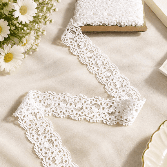 1.1 inch lace Trim, 10 Yards Long White Ribbon, Vintage Floral lace for Costume Sewing, Handcrafts, Gift Wrapping, Home Decor