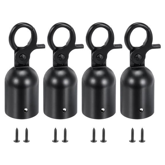 Uxcell 1.1"x3.2" Stanchion Rope End Stopper, 4 Pack Cord End Caps Barrier Rope End Cap Snap Hooks, Black