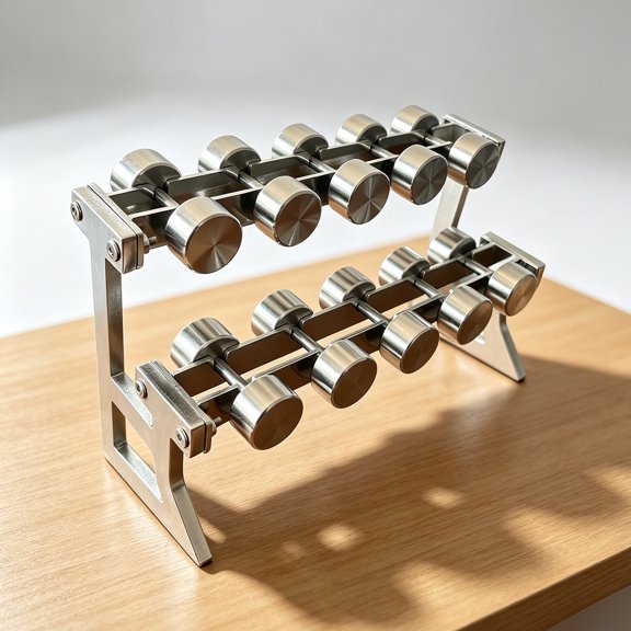 1/10 All-Metal Miniature Dumbbell Rack Model Set, Two-Tier Fitness Equipment Display with 10 Pairs of Removable Mini Dumbbells, Stainless Steel Desktop Decor for Office & Man Cave