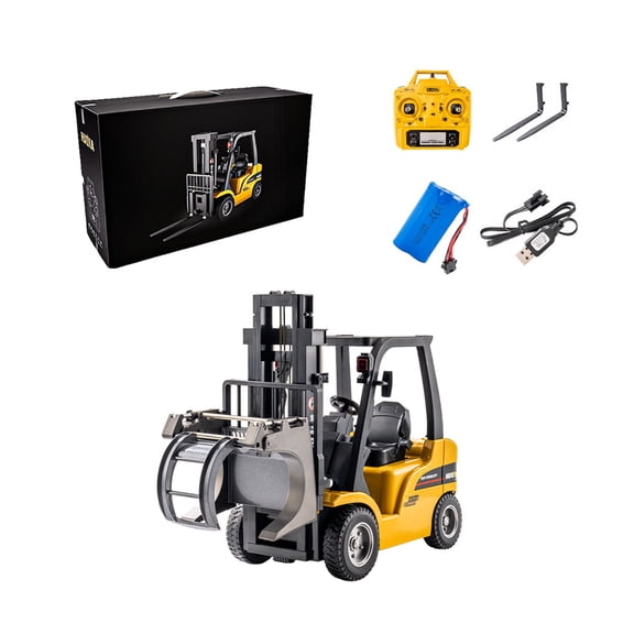 1/10 Alloy RC Forklift with Interchangeable Fork & Grabber, Proportional Control, Lights & Rear Towing, Remote Control Construction Vehicle for Hobbyists and Teens