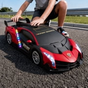 110 Big Size Transform RC Car, Gesture Sensing, 2.4GHz Remote Control, One-Button Transform to Robot, LED Lights, Gift for Kids Ages 6-12 Red