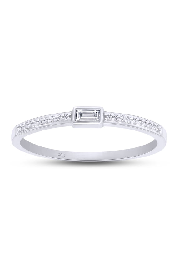 1/10 CT Baguette Aand Round Cut White Natural Diamond Stackable Band Ring In 10K Solid White Gold (Color: I-J, Clarity: I2-I3, 0.10 Cttw) -9