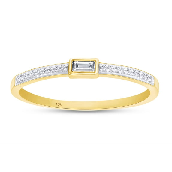 1/10 CT Baguette Aand Round Cut White Natural Diamond Stackable Band Ring In 10K Solid Yellow Gold (Color: I-J, Clarity: I2-I3, 0.10 Cttw) -5