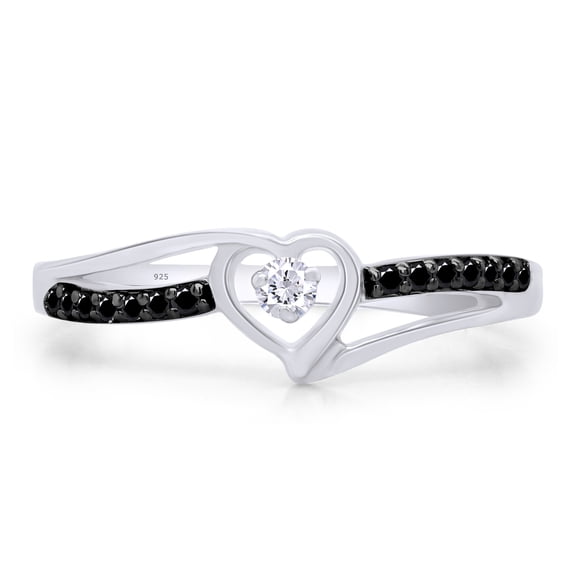 1/10 CT Round Cut Natural Black & White Diamond Heart Promise Ring In 14K White Gold Over 925 Sterling Silver (Color: I-J,Black, Clarity: I2-I3, 0.10 Cttw) -7