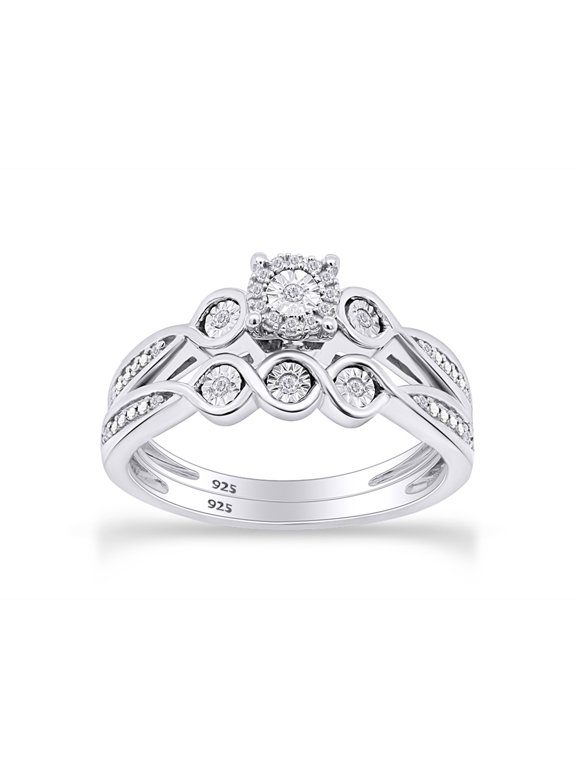 1/10 CT Round Cut Natural White Diamond Bridal Ring Set For Women In 14K White Gold Plated 925 Sterling Silver (Color: I-J, Clarity: I2-I3, 0.10 Cttw) -7