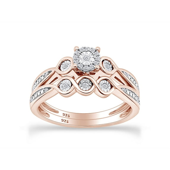 1/10 CT Round Cut Natural White Diamond Bridal Ring Set For Women In 14K Rose Gold Plated 925 Sterling Silver (Color: I-J, Clarity: I2-I3, 0.10 Cttw) -9