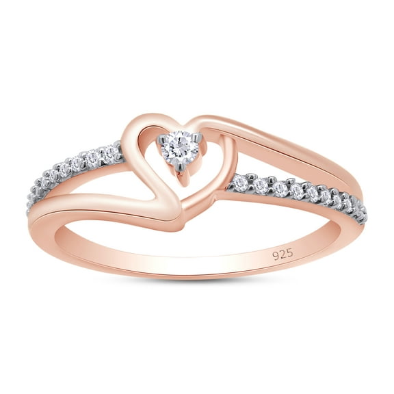 1/10 CT Round Cut Natural White Diamond Bypass Heart Ring For Women In 14K Rose Gold Plated 925 Sterling Silver (Color: I-J, Clarity: I2-I3, 0.10 Cttw) -8