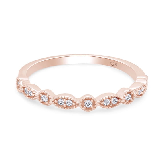 1/10 CT Round Cut Natural White Diamond Eternity Infinity Wedding Band Ring In 14K Rose Gold Over Sterling Silver (Color: I-J, Clarity: I2-I3, 0.10 Cttw) -7.5