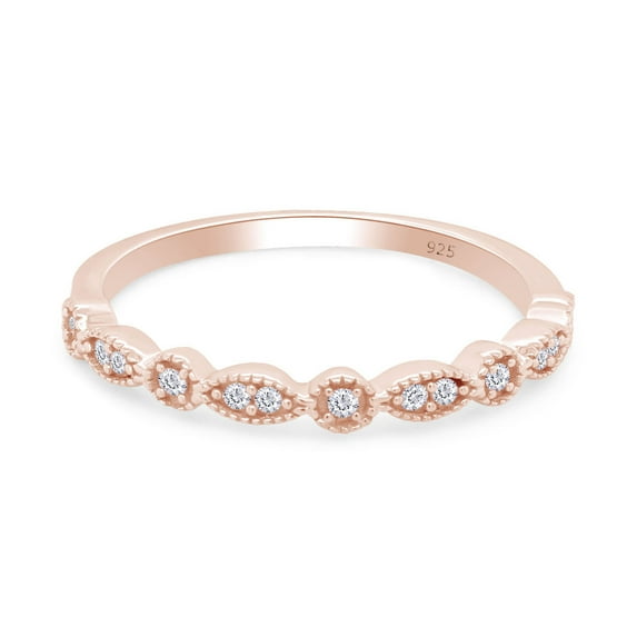 1/10 CT Round Cut Natural White Diamond Eternity Infinity Wedding Band Ring In 14K Rose Gold Over Sterling Silver (Color: I-J, Clarity: I2-I3, 0.10 Cttw) -8
