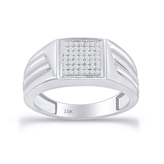 1/10 CT Round Cut Natural White Diamond Ribbed Shank Wedding Band Ring For Men's In 10K Solid White Gold (Color: I-J, Clarity: I2-I3, 0.10 Cttw) -7.5