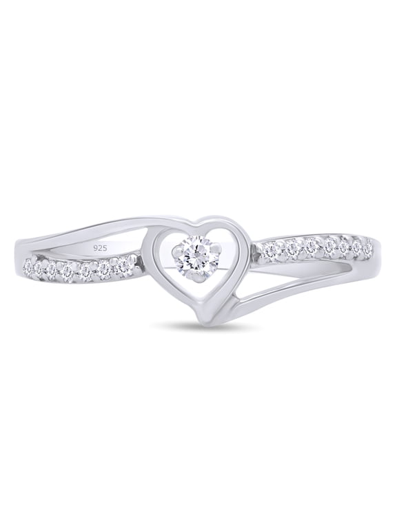 1/10 CT Round Cut Natural White Diamond Split Shank Heart Promise Ring In 14K White Gold Over 925 Sterling Silver (Color: I-J, Clarity: I2-I3, 0.10 Cttw) -7